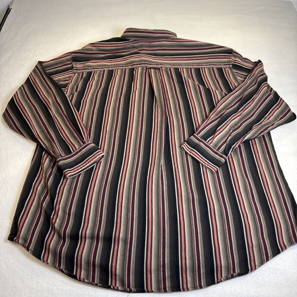 D'Avila Mens XXL Long Sleeve Button Down Shirt Striped Cotton Casual Brown Red - Picture 7 of 9